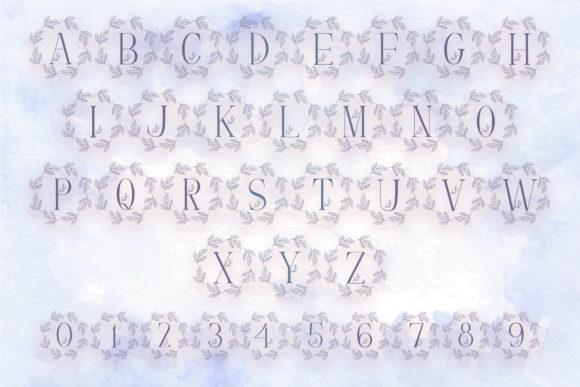 Monogram Leaves Wreath Font PNG with transparent background - Preview 3