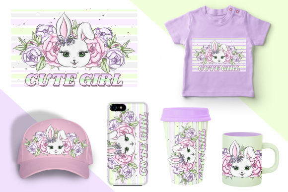 Flower on Rabbit for T-Shirt Design Grafika Rękodzieła Przez LerVik