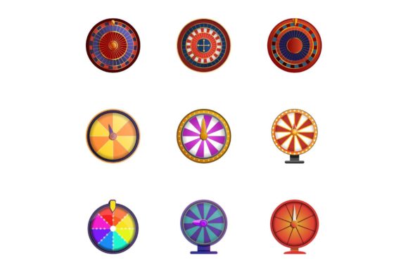Fortune Wheel Icon Set, Cartoon Style