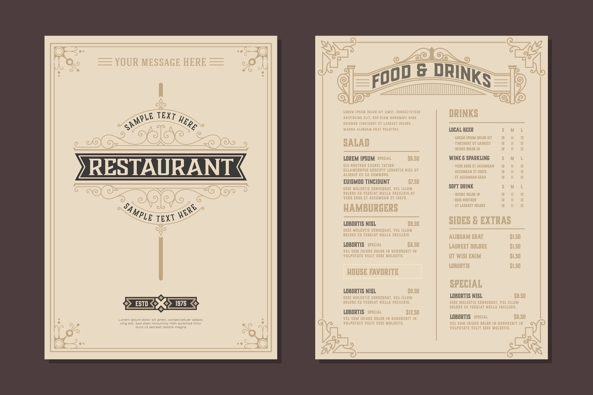 Menu Design Vector with Restaurant Logo