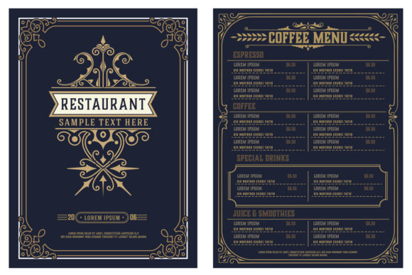 Restaurant Menu Design Vector with Vintage Logo