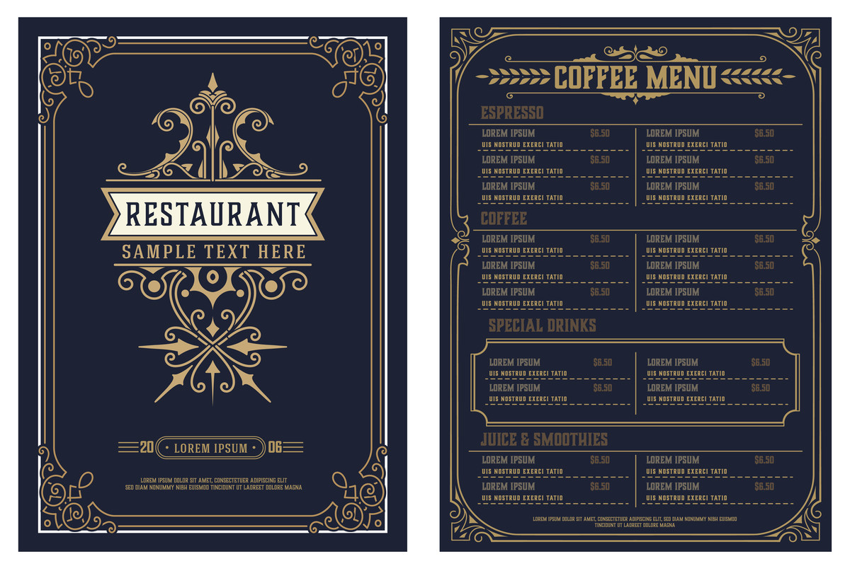 Restaurant Menu Design Vector with Vintage Logo