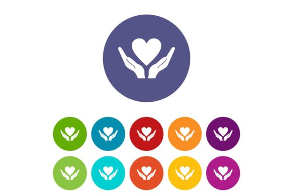 Hands Holding Heart Set Icons