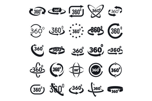360 Degrees Icons Set, Simple Style