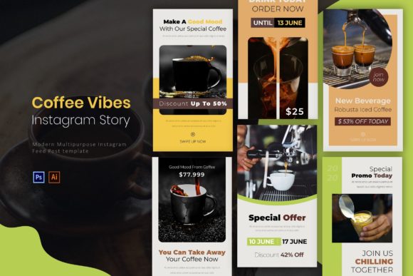Preview of Coffee Vibes | Instagram Story coffee shop social media template