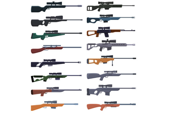Sniper Weapon Icons Set, Cartoon Style