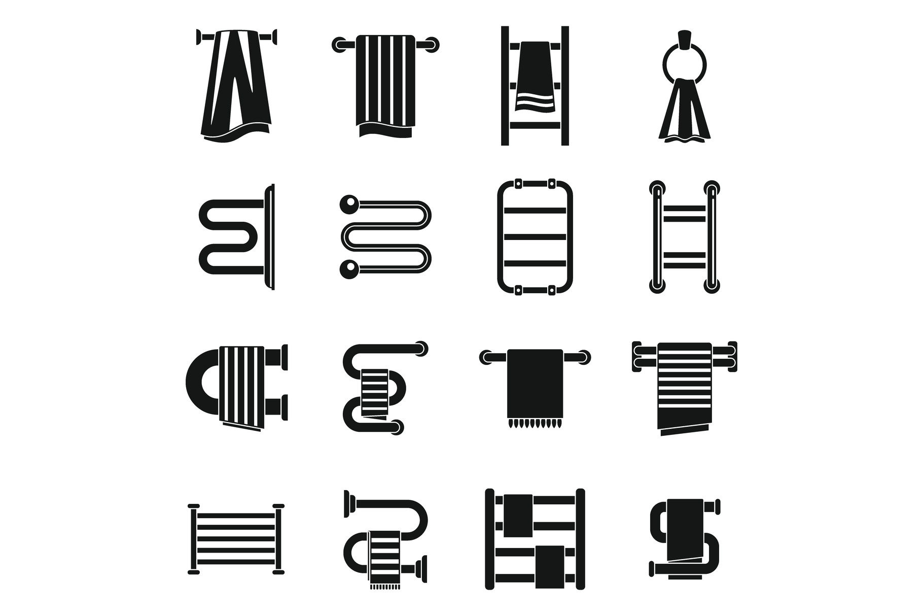 Bathroom Heated Towel Rail Icons Set