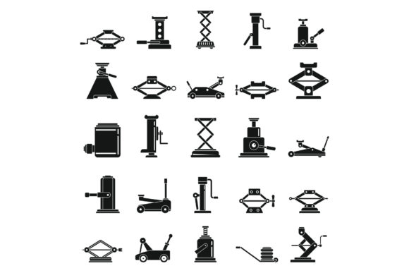 Car Jack-screw Icons Set, Simple Style