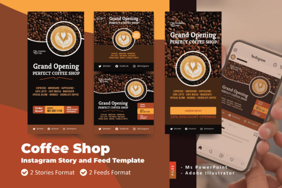Preview of Coffee Shop Opening Story and Feed coffee shop social media template