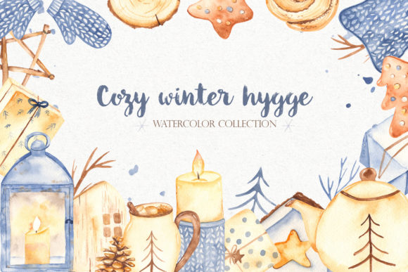Cozy Winter Hygge Watercolor Clipart Graphics