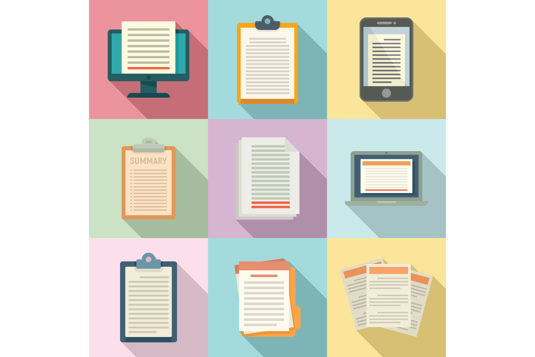 Summary Icons Set, Flat Style Graphic by anatolir56 · Creative Fabrica
