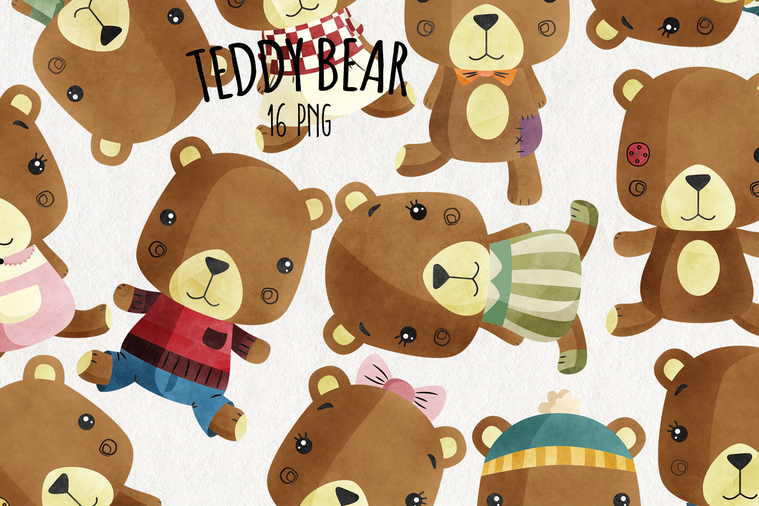Watercolor Teddy Bear Clipart | Set of 1 Graphic by Notturno Digital ...