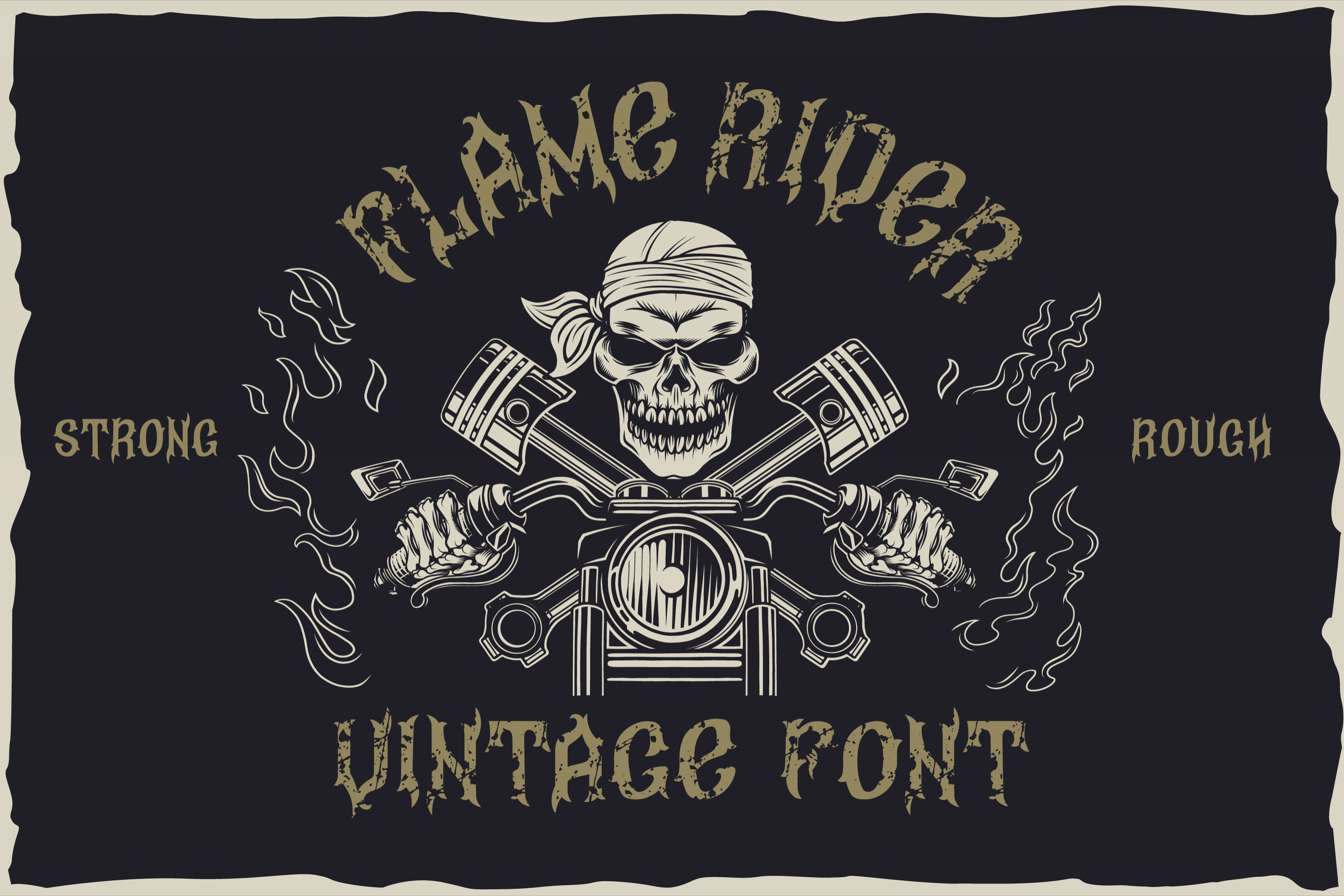 Flame Rider font preview in a display style