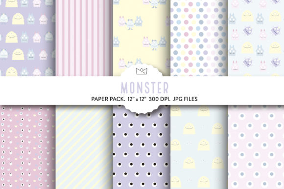 Sweet Monster Digital Paper Cute Monster