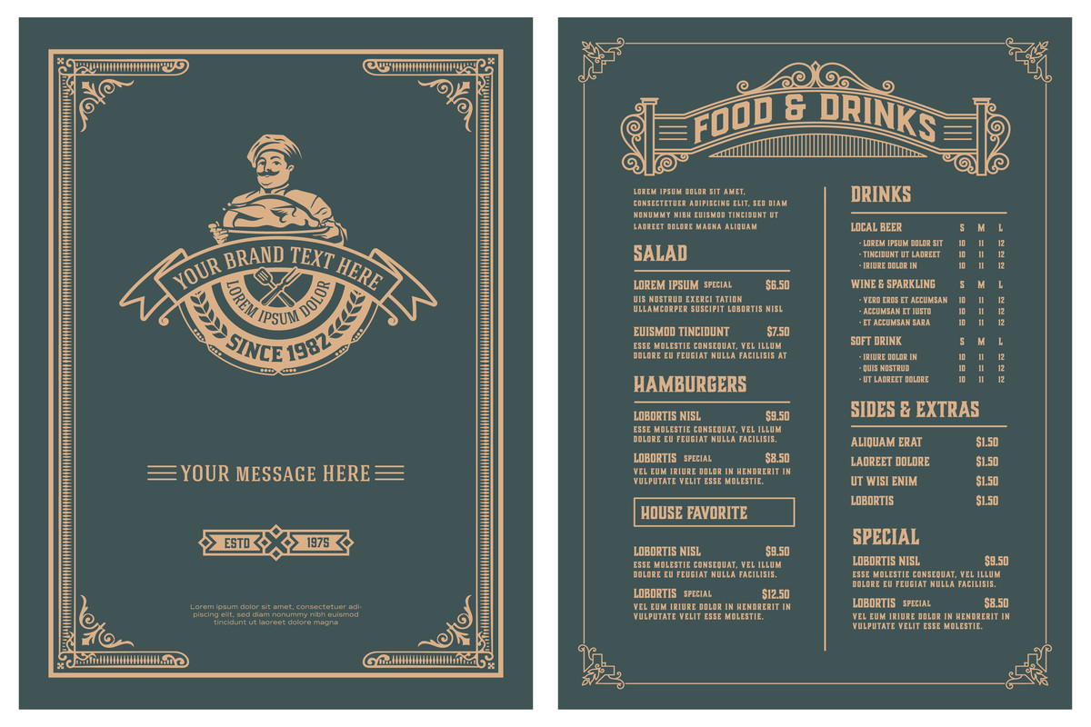Vintage Template for Restaurant Menu Design