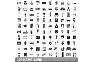100 home icons set, simple style