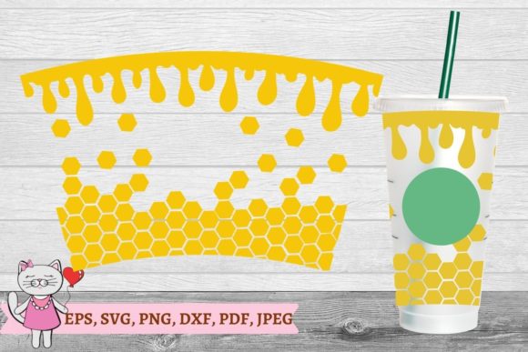 Honeycomb Drips Bee, Starbucks Cup SVG Graphic by Magic world of design   Creative Fabrica