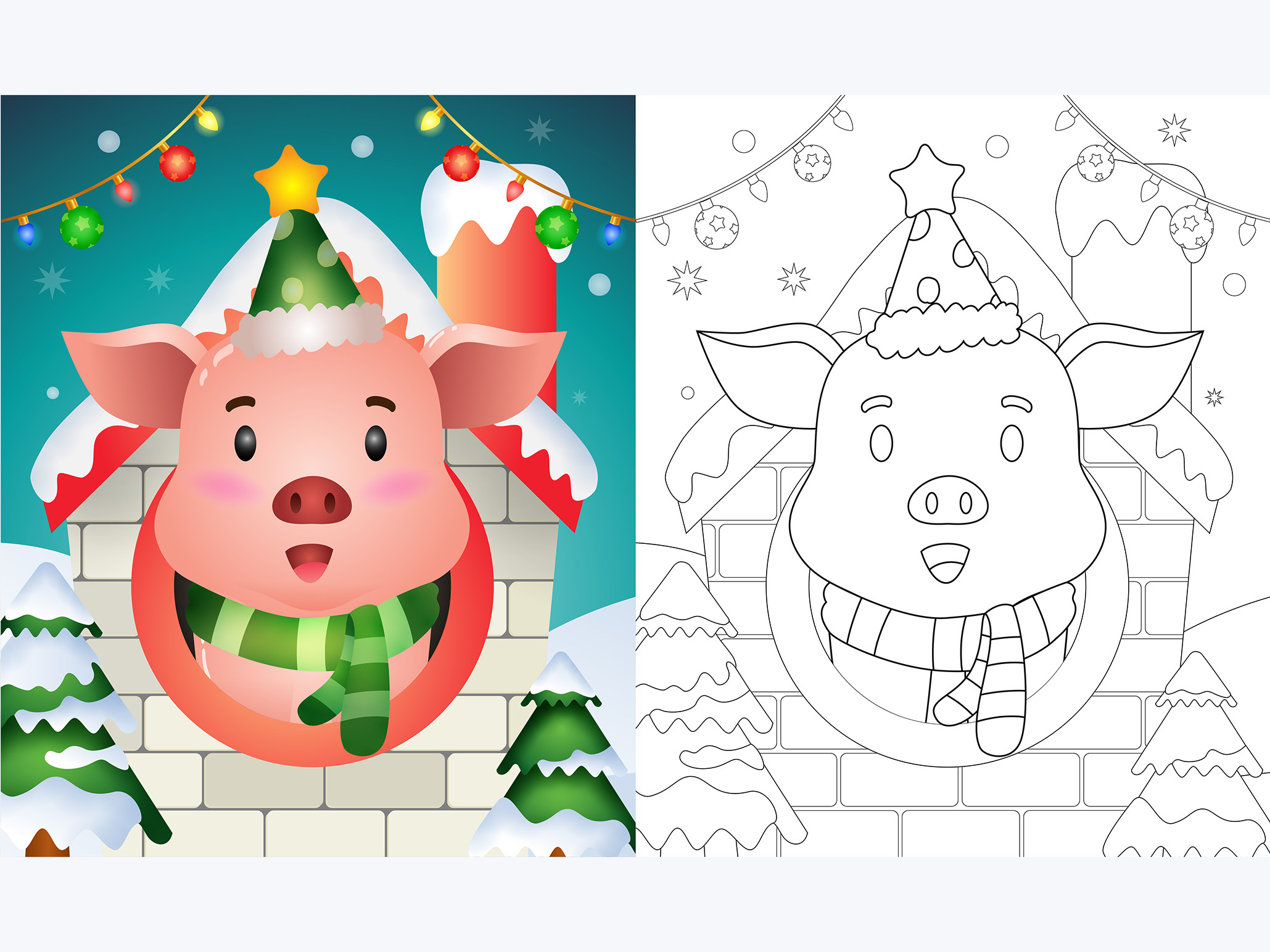 Pig Winter - Coloring Page Graphic by wijayariko · Creative Fabrica