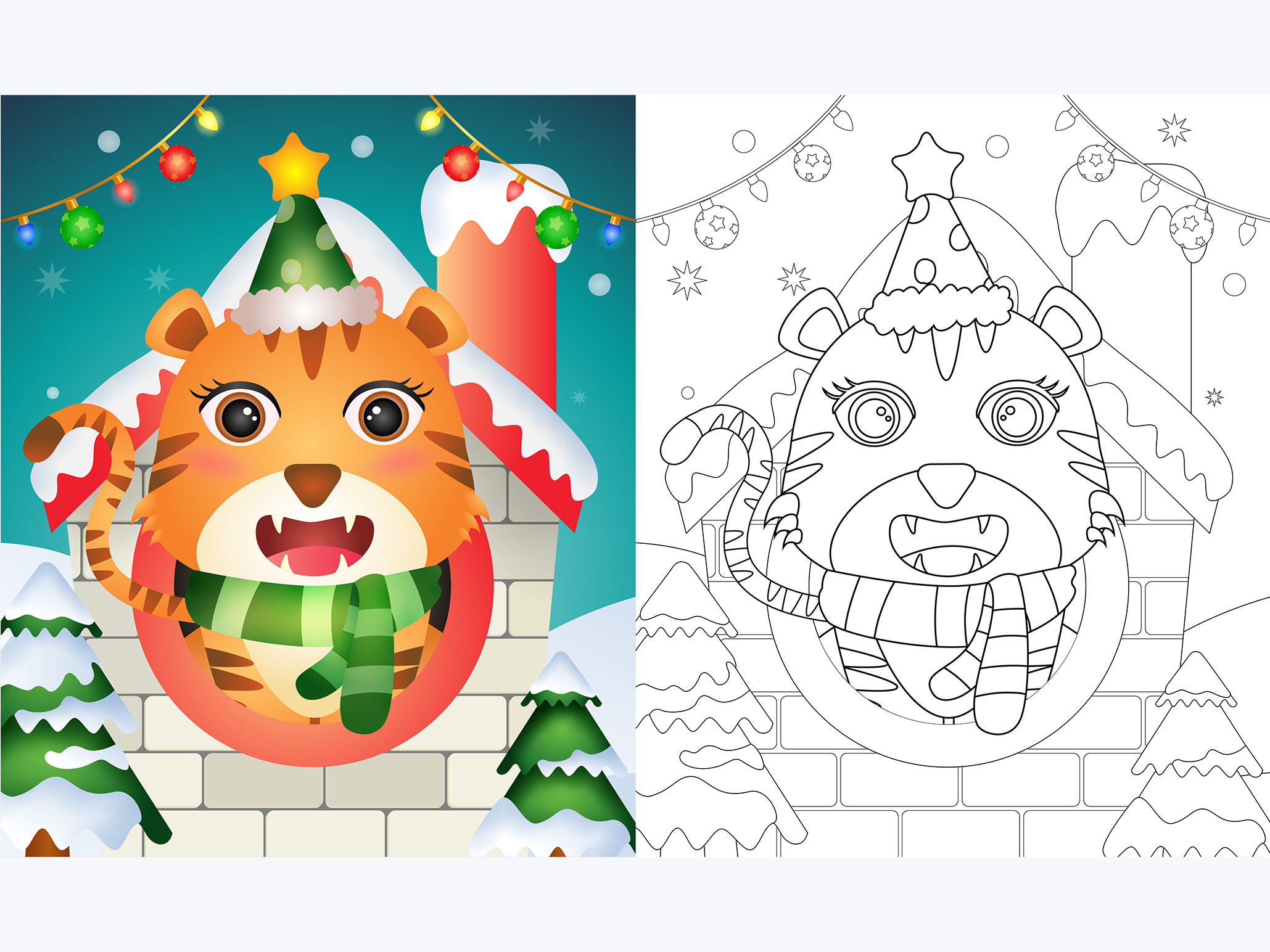 Tiger Winter - Coloring Page Graphic by wijayariko · Creative Fabrica