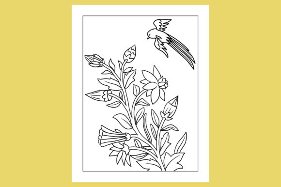 Flying Bird and Flowers Coloring Page