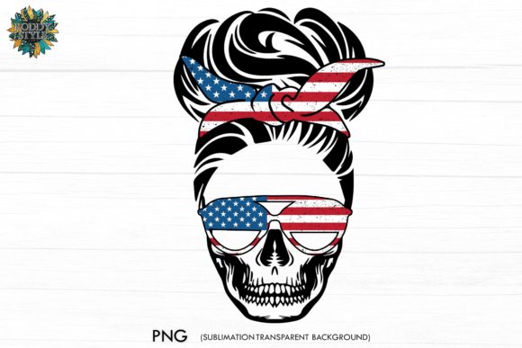 4th of July Messy Bun American Flag PNG Graphic Illustrations By roddy style