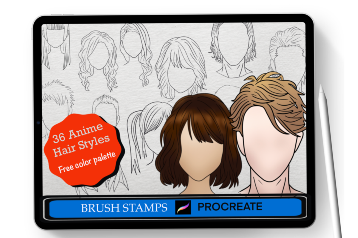 Procreate Anime Hair Styles,36 Stamps - photo 1
