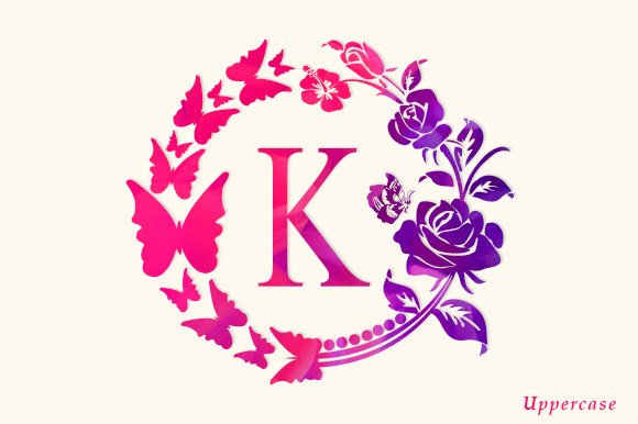 Rose and Butterfly Monogram Font PNG with transparent background - Preview 1