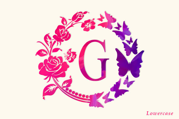 Rose and Butterfly Monogram Font PNG with transparent background - Preview 2