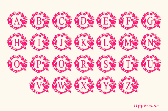 Rose and Butterfly Monogram Font PNG with transparent background - Preview 3