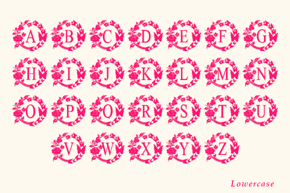 Rose and Butterfly Monogram Font PNG with transparent background - Preview 4