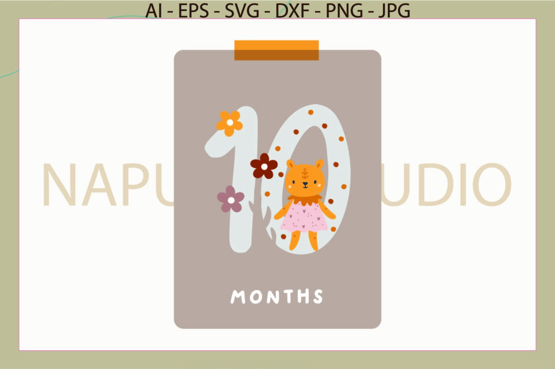 Boho Card Baby 10 Month Svg