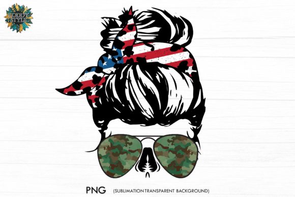 4th of July Messy Bun Camo American Flag Graphic Crafts By roddy style