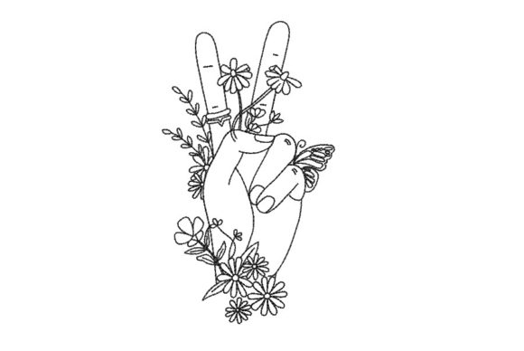 Peace Fingers Sign with Flowers