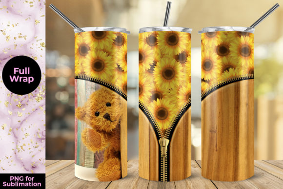 Sunflower Teddy BearSkinny Tumbler Wrap Graphic Print Templates By animatizmagix