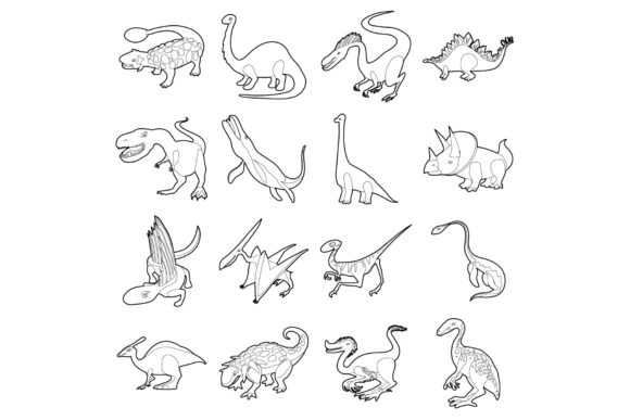 Dinosaur Types Icons Set, Outline Style