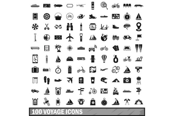 100 Voyage Icons Set, Simple Style
