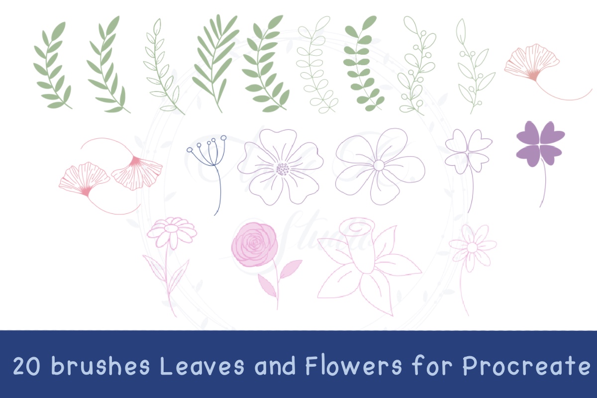 Leave and Flower Stamp Brush Procreate Graphic by koravee.k · Creative ...