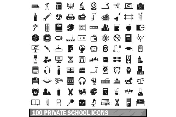 100 Private School Icons Set