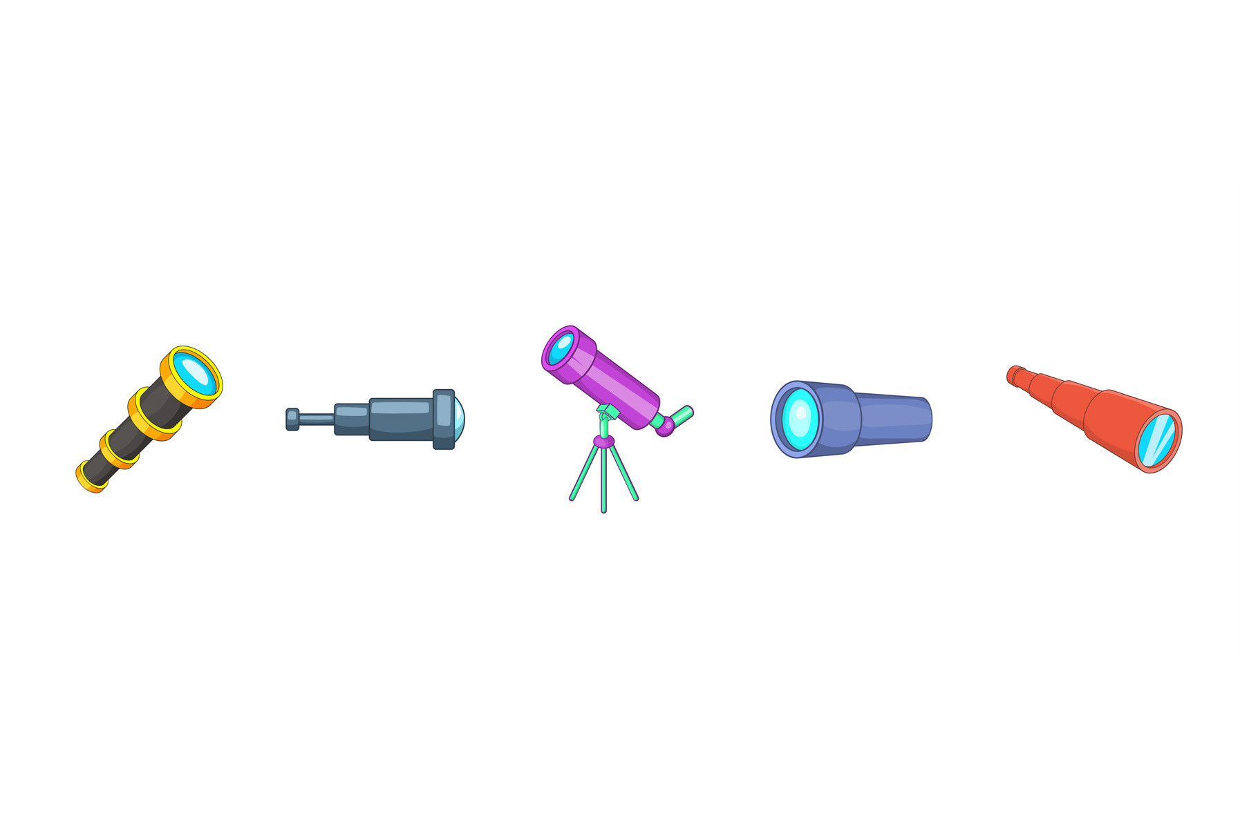 Spy Glass Icon Set, Cartoon Style