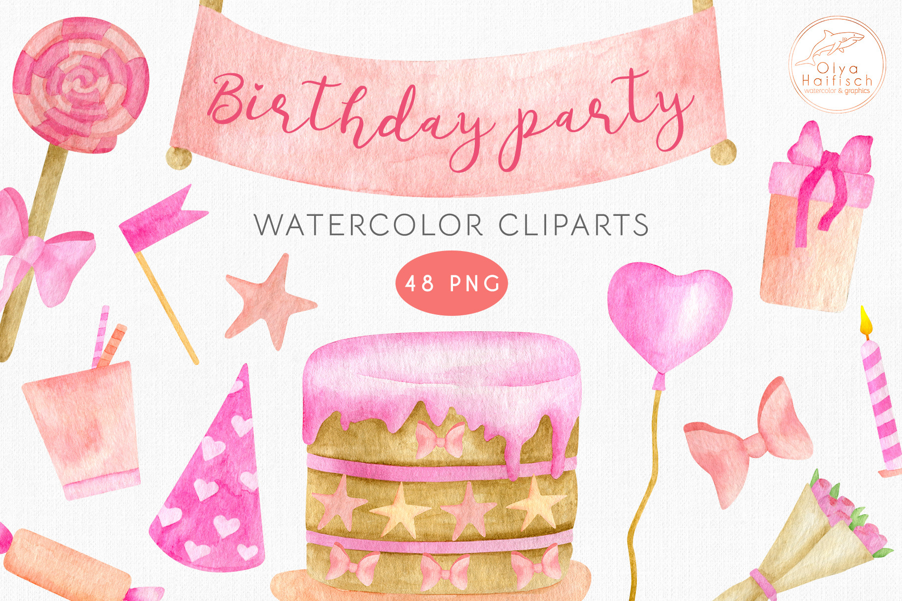 Birthday Party Watercolor Clipart Set