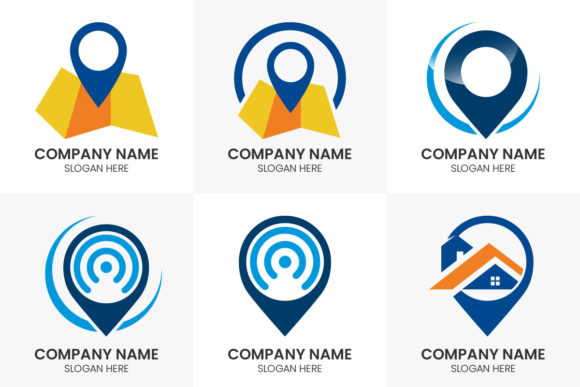 Pin Location Icon Logo Design Set