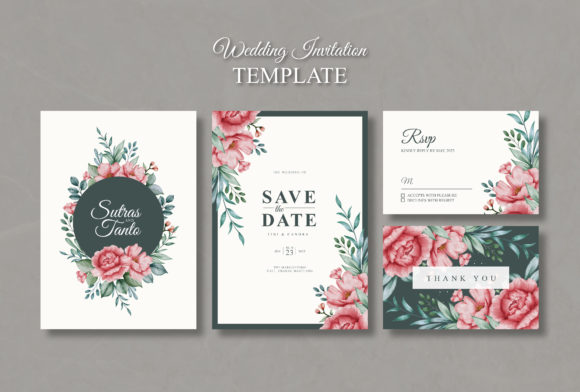 Wedding Card Template Set Watercolor