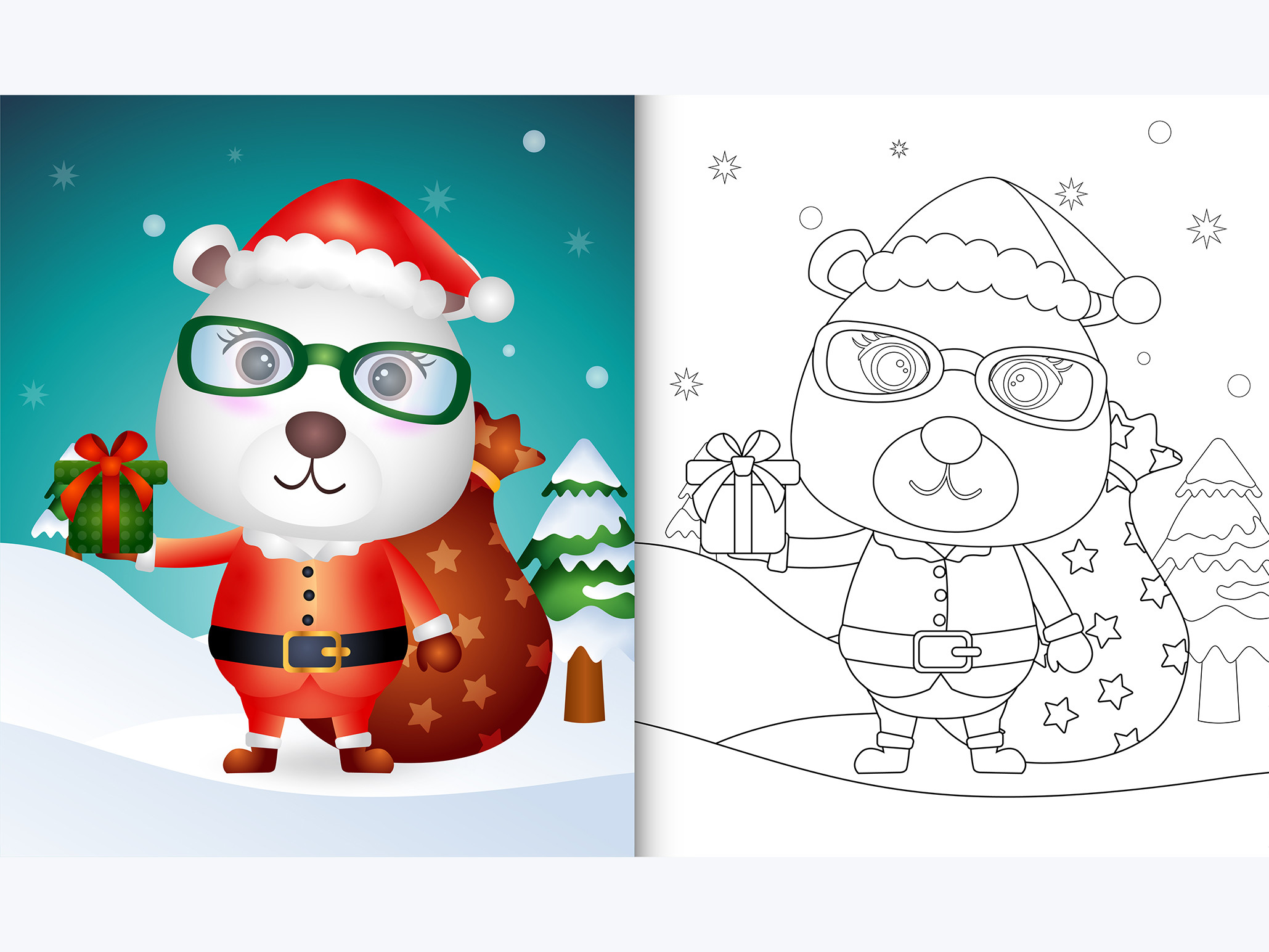 Polar Bear Santa - Coloring Page Graphic by wijayariko · Creative Fabrica