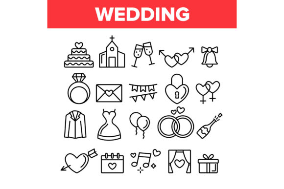 Wedding and Engaging Vector Linear Icons
