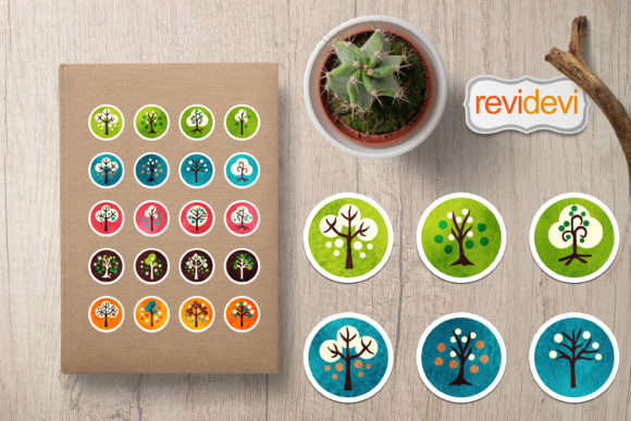 Watercolor Tree Stickers Graphics