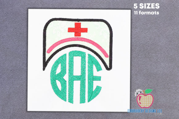 Nurse Cap with Monogram Applique Travail et profession Design de Broderie Par embroiderydesigns101