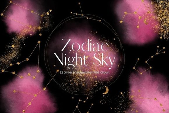 Pink Watercolour Zodiac Clipart Graphic Illustrations By Pixafied