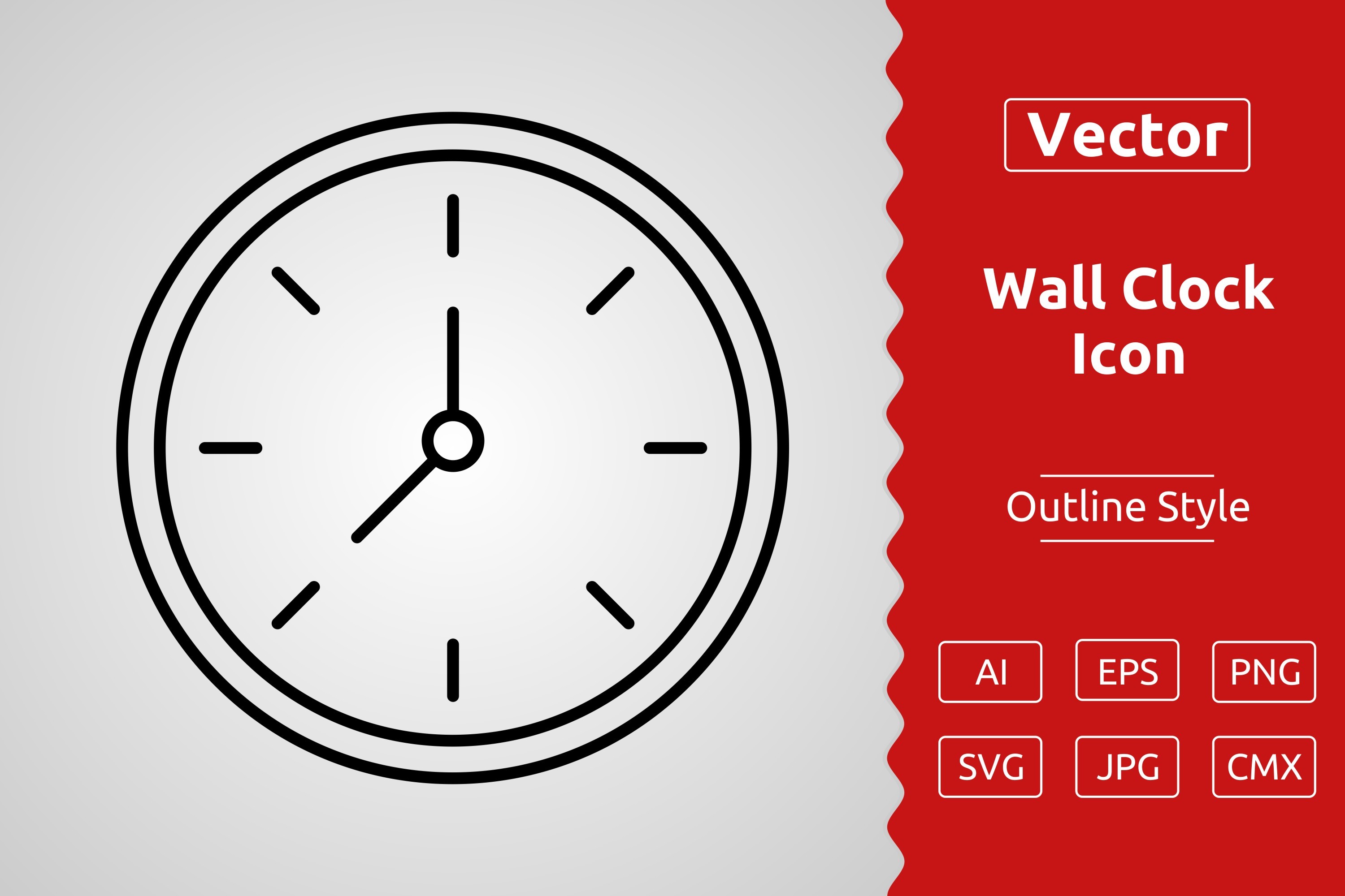Vector Wall Clock Outline Icon