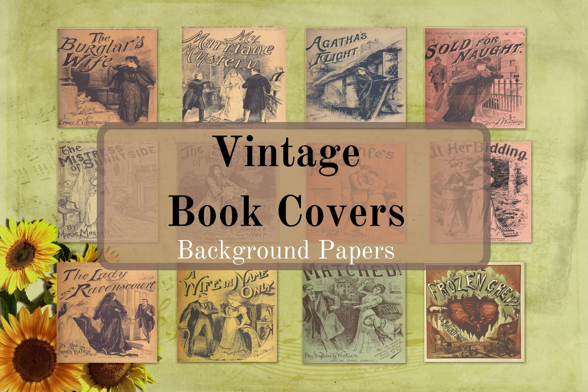 Vintage Book Covers Background Papers