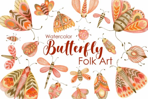 Watercolor Folk Art Butterfly Graphic Illustrations By Kira Art Story